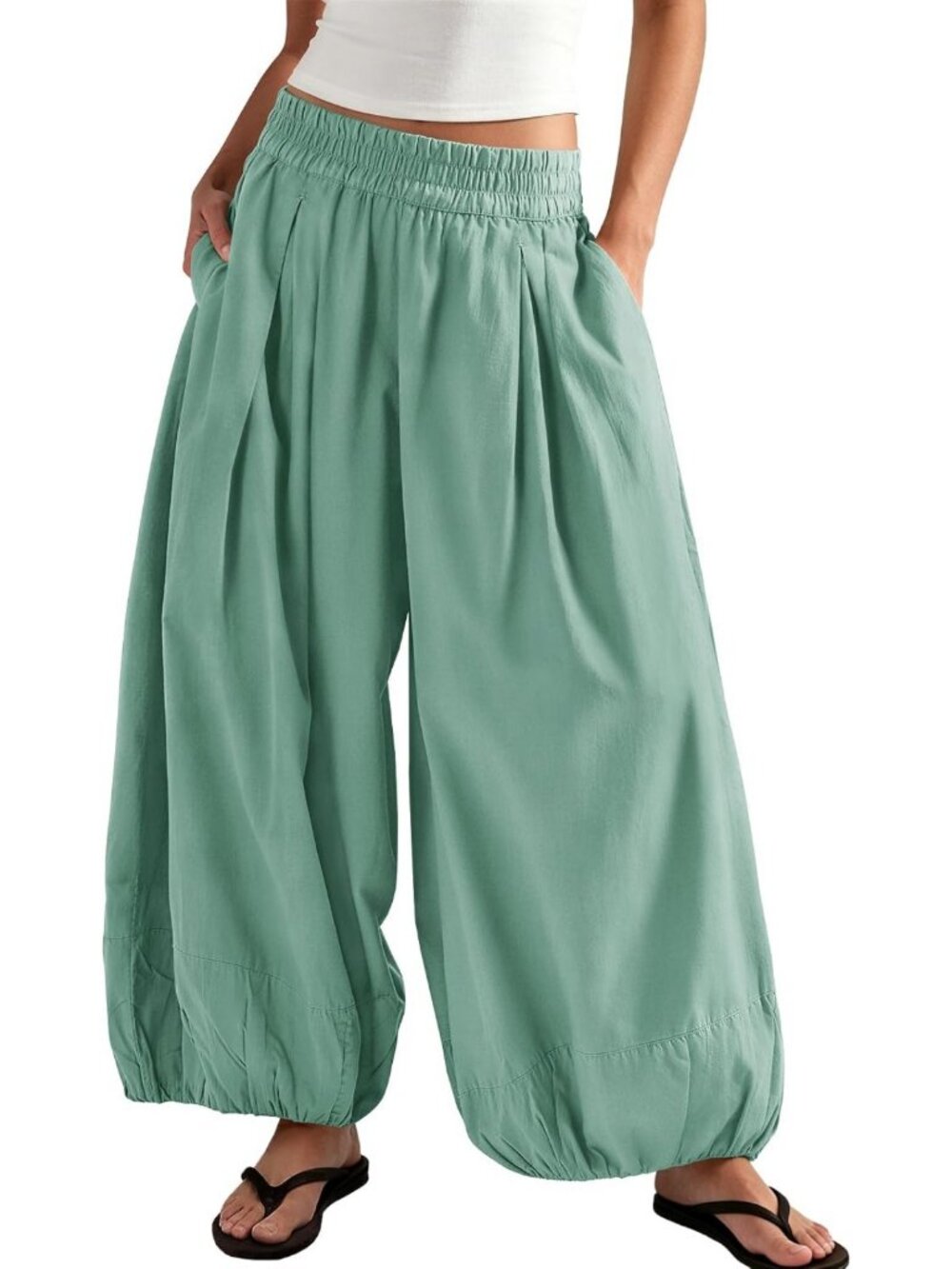 Women's High Waist Wide Leg Balloon Pants - Elastic, Comfy & Trendy Fashion